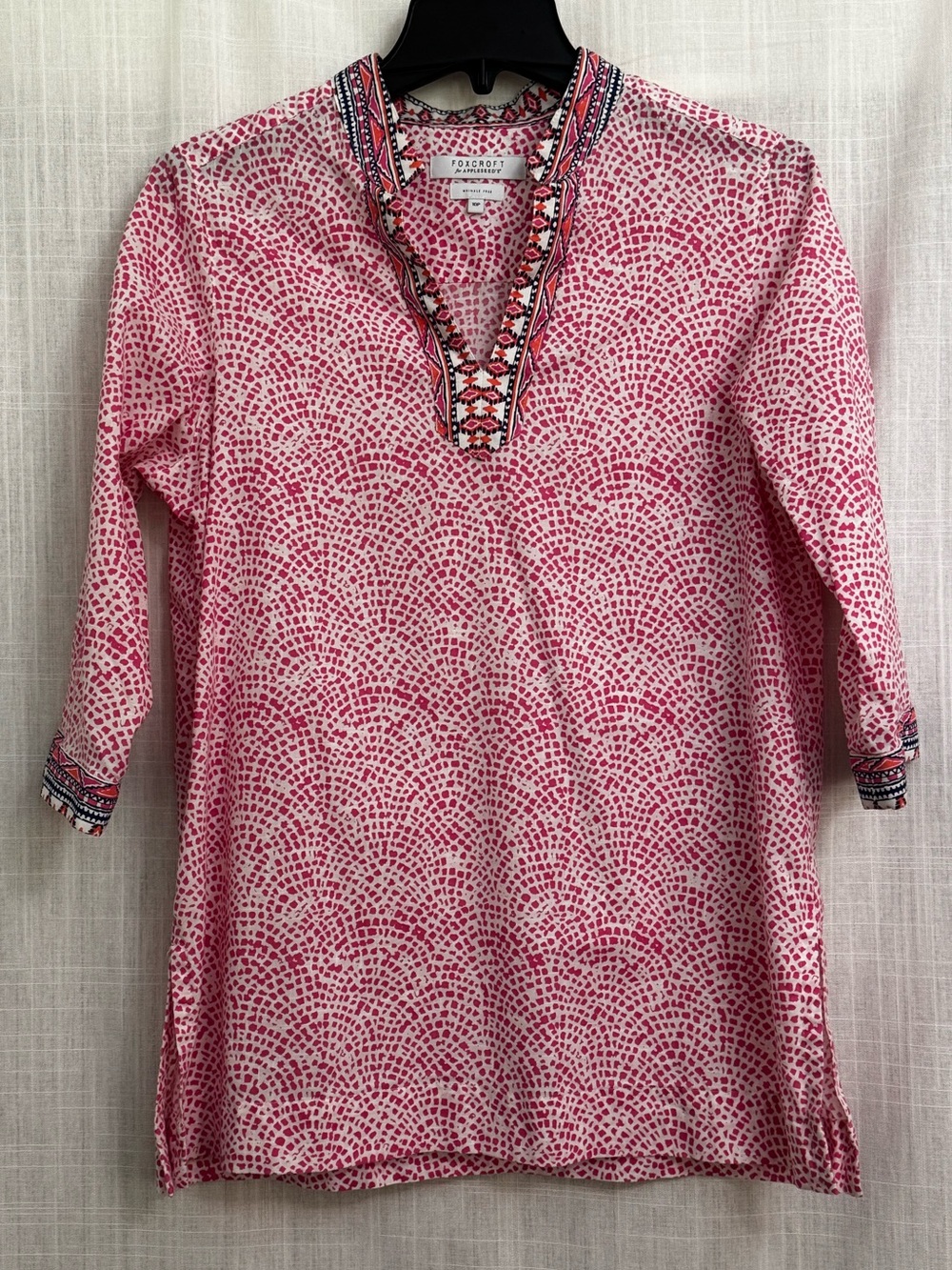 Pink & White V-Neck Cotton Tunic Foxcroft by Appleseeds Size 10P